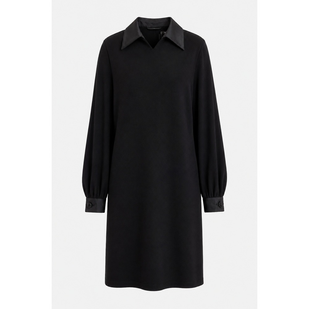 Vintage 90s Badgley Mischka Black Shift Dress Satin Collar Women's L 44" Bust